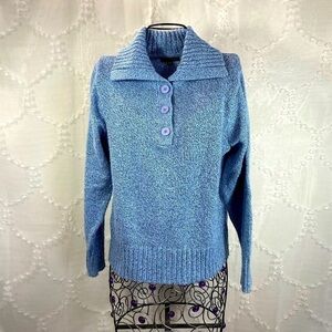 Debbie Morgan baby blue knit oversized collared sweater size M